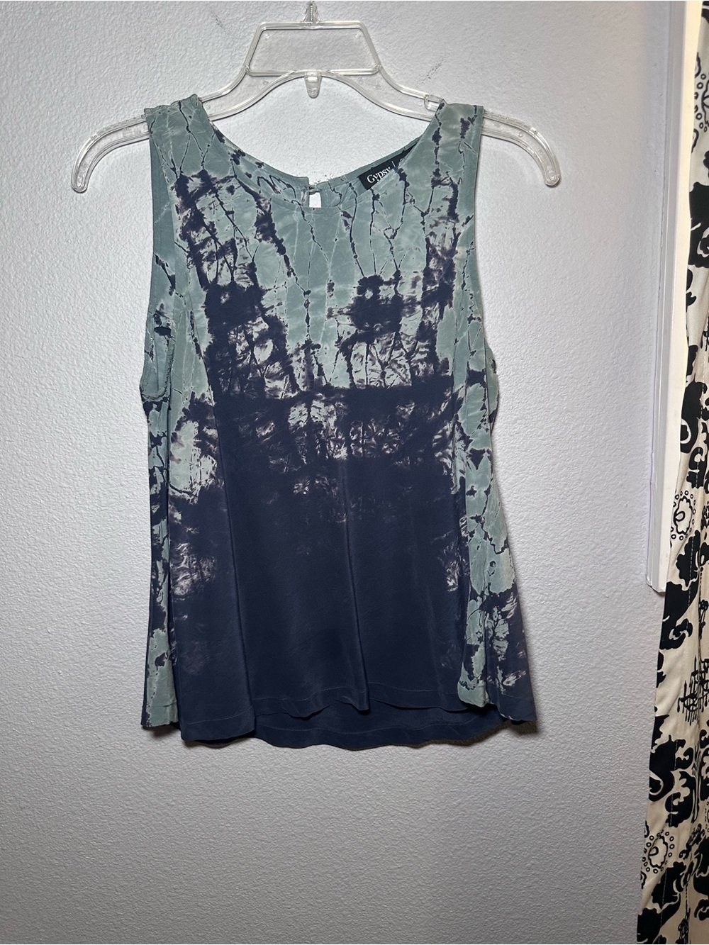 Gypsy 05 Sage Green & Navy Tie-Dye Sleeveless Tank